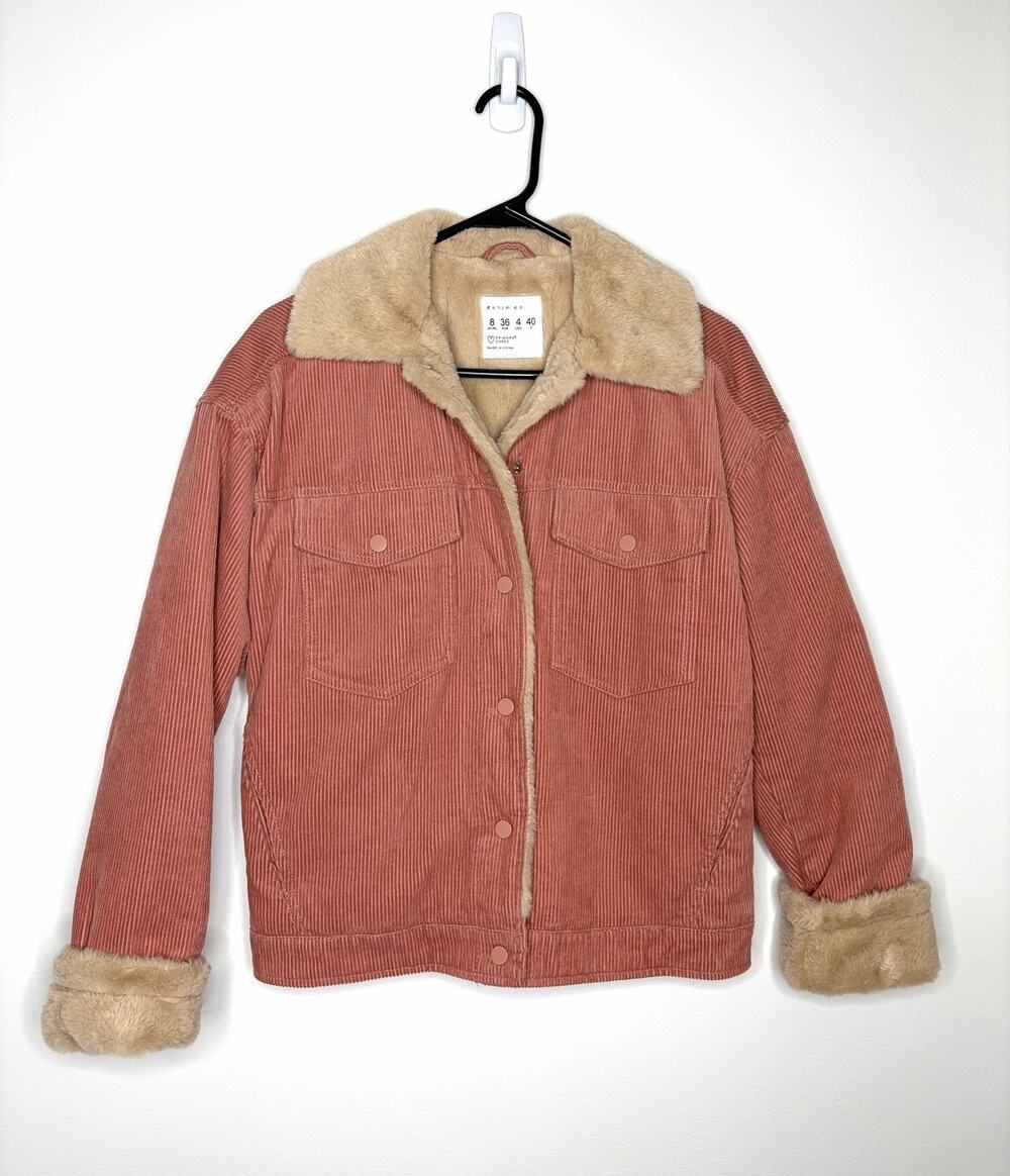 Denim Co. Corduroy Trucker Jacket Faux Fur Lining Sz 4 Pink Boho 90s 80s Cowgirl